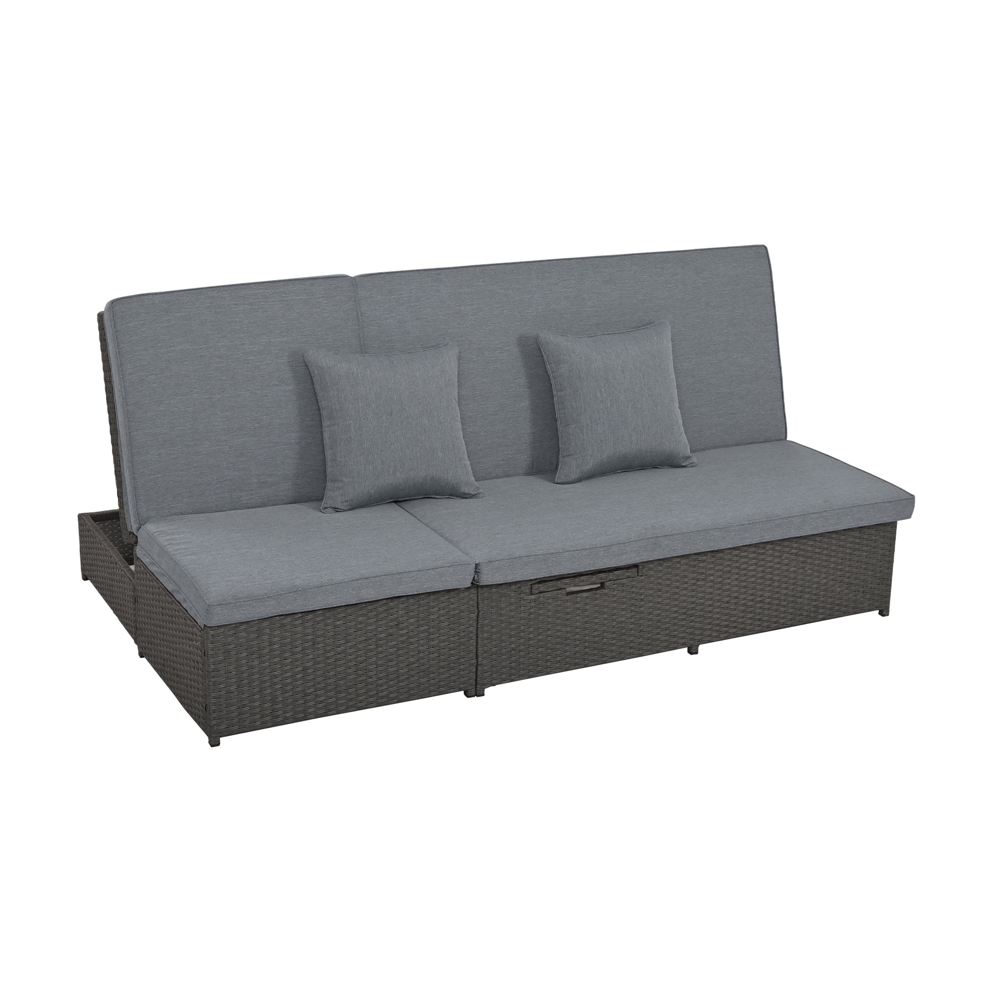 Outdoor Double Sunbed, Wicker Rattan Patio Reclining Chairs With Adjustable Backrest And Seat, Conversational Set For 2 Person, Gray Yes Complete Patio Set Gray Water Resistant Frame Water Resistant Cushion Garden & Outdoor Casual Sofa Seating Groups