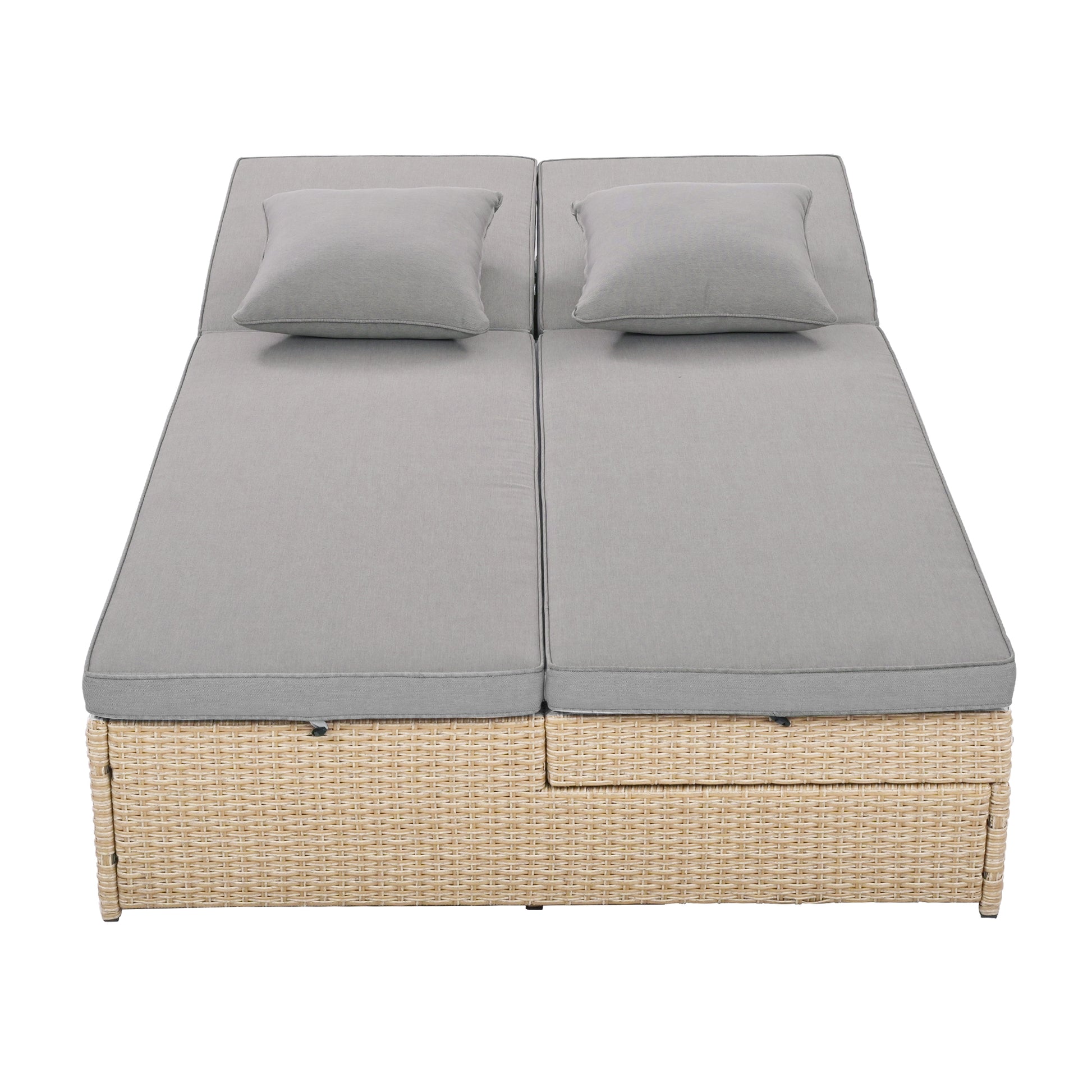 Outdoor Double Sunbed, Wicker Rattan Patio Reclining Chairs With Adjustable Backrest And Seat, Conversational Set For 2 Person, Brown Yes Complete Patio Set Brown Water Resistant Frame Water Resistant Cushion Garden & Outdoor Casual Complete Patio Sets