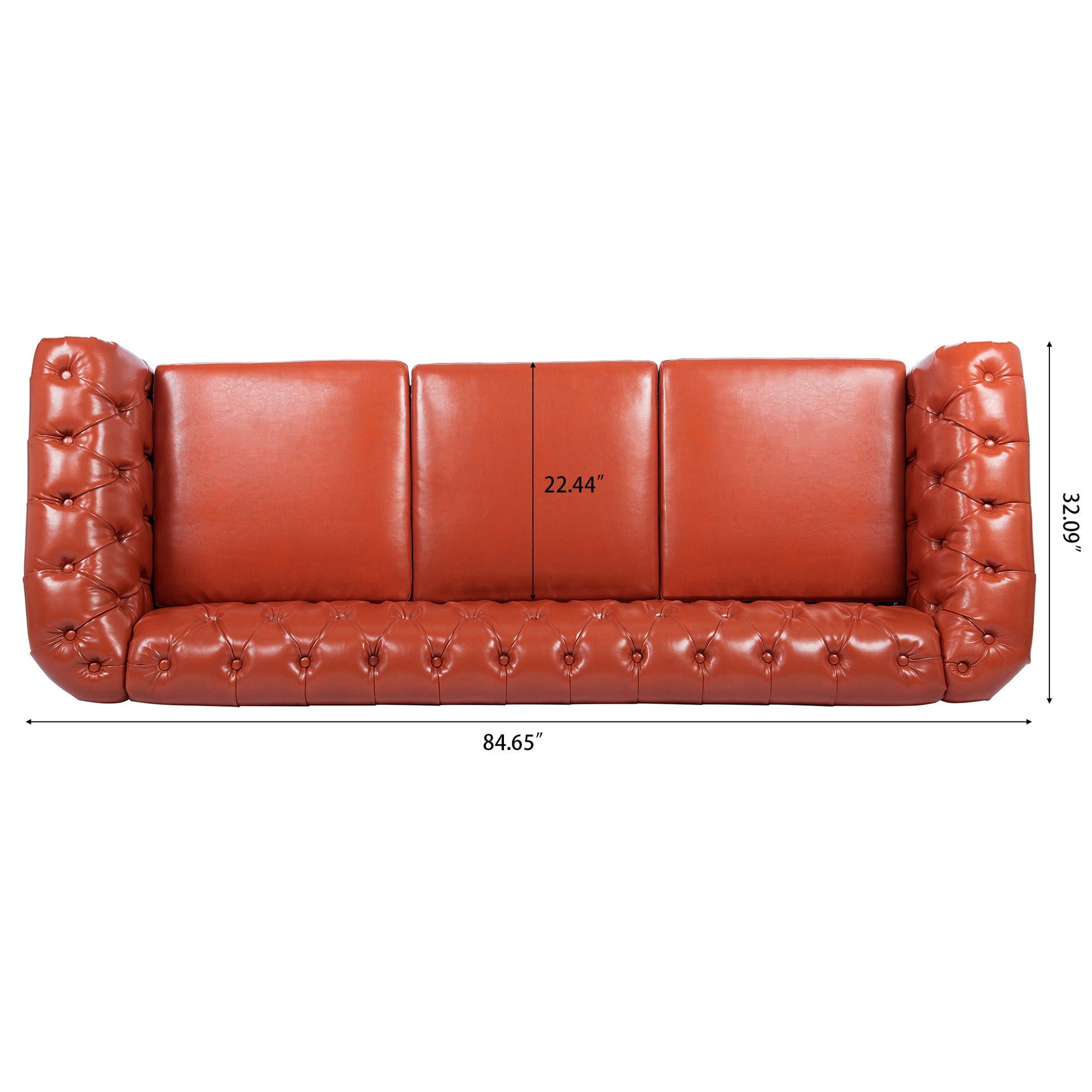 84.65" Rolled Arm Chesterfield 3 Seater Sofa Orange Pu