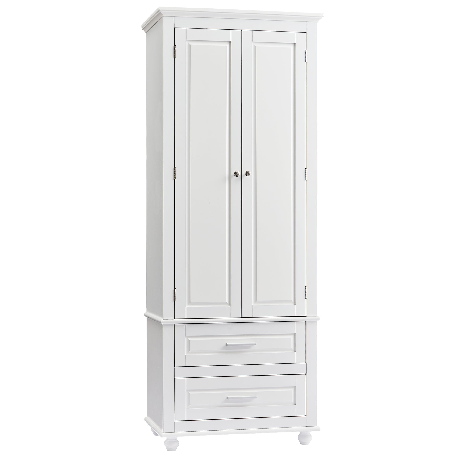 Tall Storage Cabinet With Two Drawers For Bathroom Office, White White Mdf