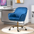 360 Dark Blue Velvet Swivel Chair With High Back, Adjustable Working Chair With Golden Color Base Dark Blue Velvet