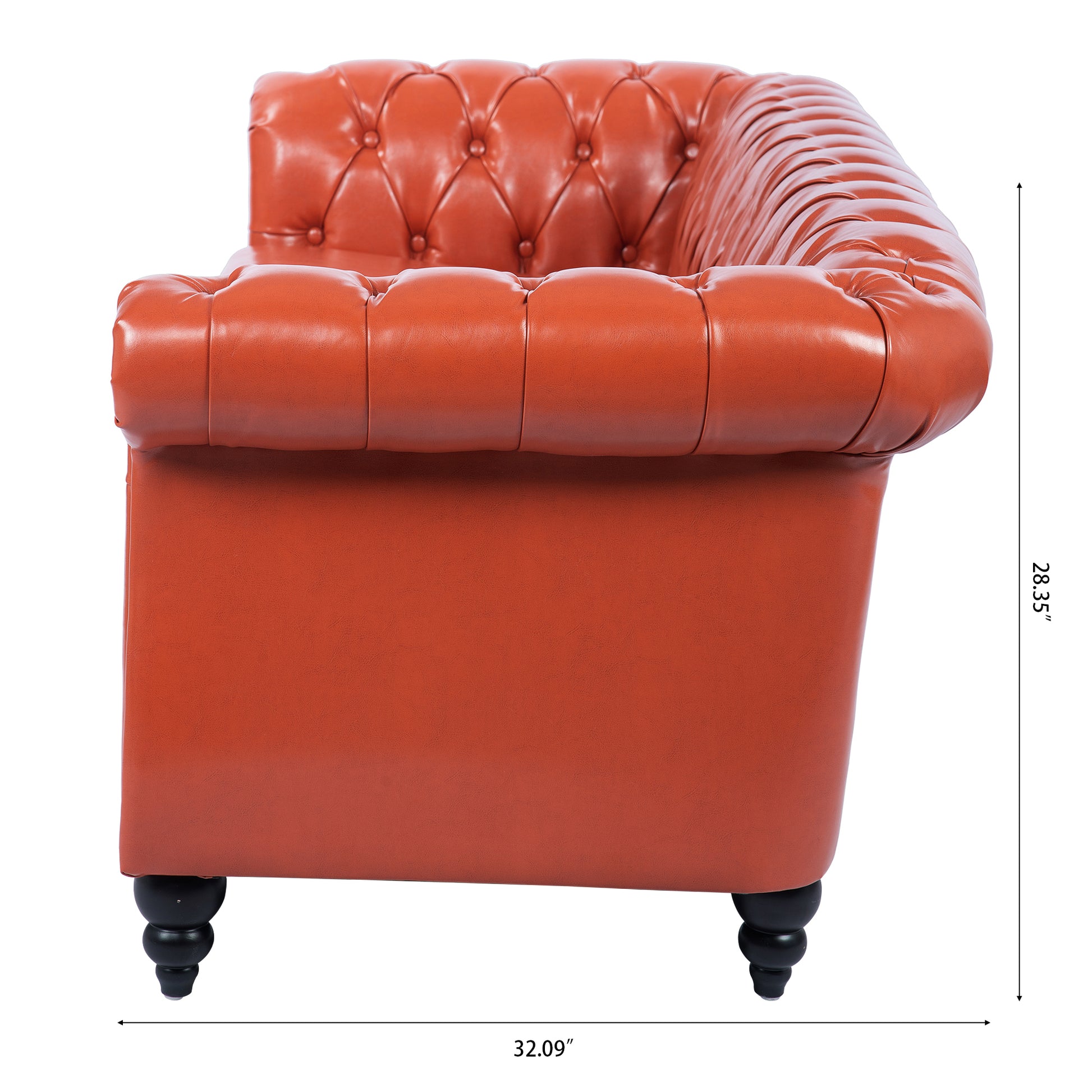 84.65" Rolled Arm Chesterfield 3 Seater Sofa Orange Pu