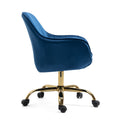 360 Dark Blue Velvet Swivel Chair With High Back, Adjustable Working Chair With Golden Color Base Dark Blue Velvet