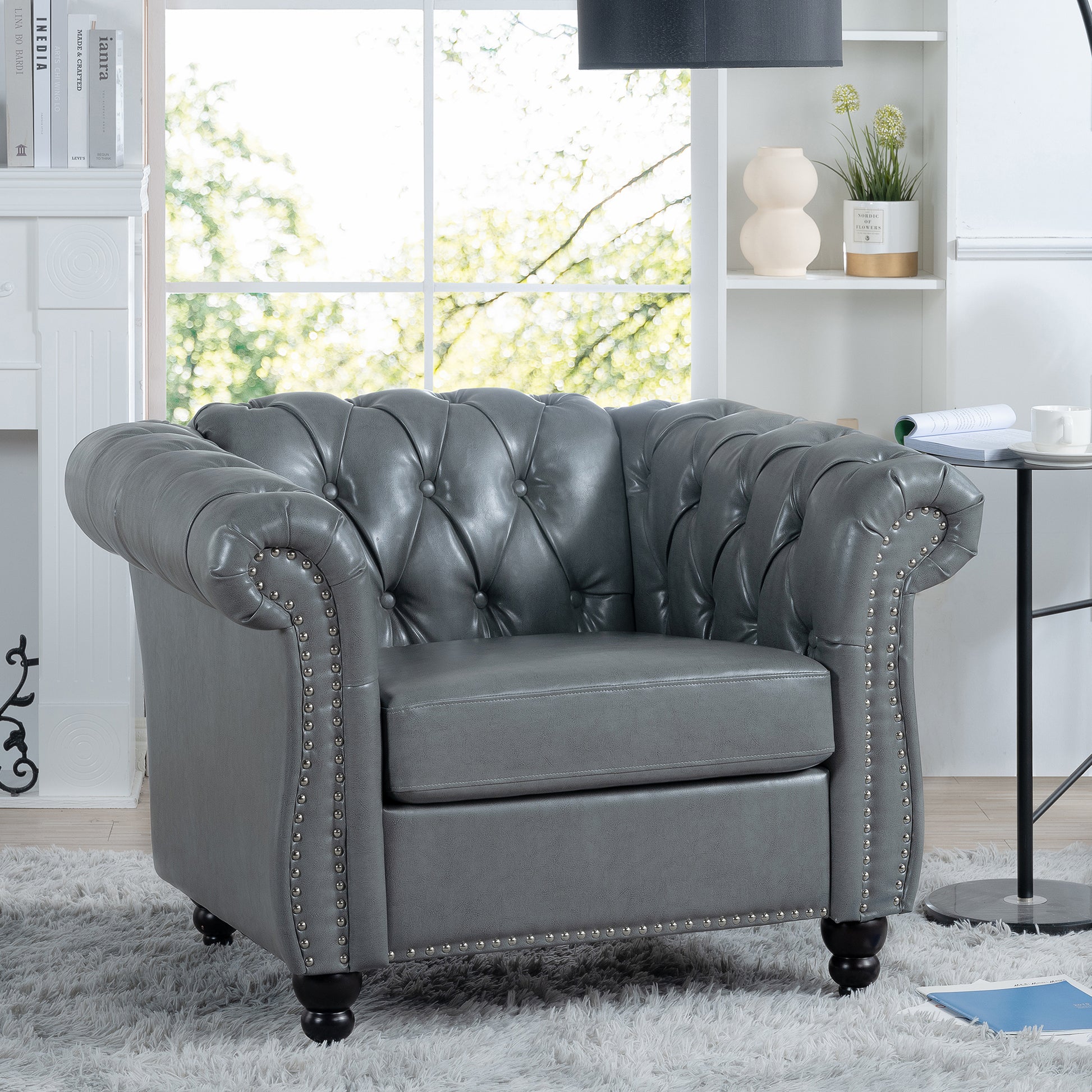 1 Seater Sofa For Living Room Gray Pu