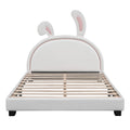 Full Size Upholstered Leather Platform Bed With Rabbit Ornament, White White Pu Leather