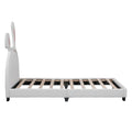 Twin Size Upholstered Leather Platform Bed With Rabbit Ornament, White White Pu Leather