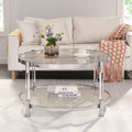 W82153572 Contemporary Acrylic Coffee Table, 32.3'' Round Tempered Glass Coffee Table, Chrome Silver Coffee Table For Living Room Chrome Glass Iron