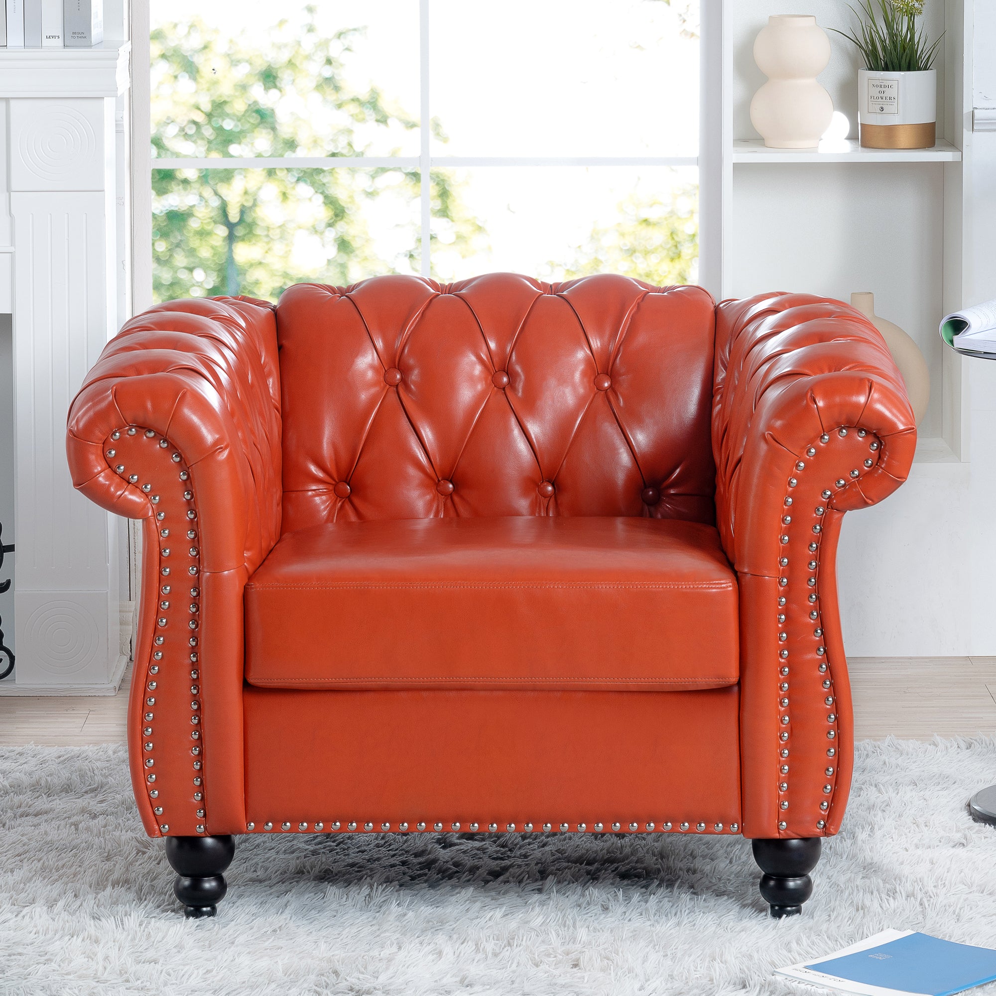 1 Seater Sofa For Living Room Orange Pu