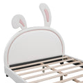 Full Size Upholstered Leather Platform Bed With Rabbit Ornament, White White Pu Leather