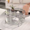 W82153572 Contemporary Acrylic Coffee Table, 32.3'' Round Tempered Glass Coffee Table, Chrome Silver Coffee Table For Living Room Chrome Glass Iron