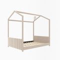 Full Size Velvet House Bed Wood Bed, Beige Beige Velvet