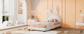 Twin Size Upholstered Leather Platform Bed With Rabbit Ornament, White White Pu Leather