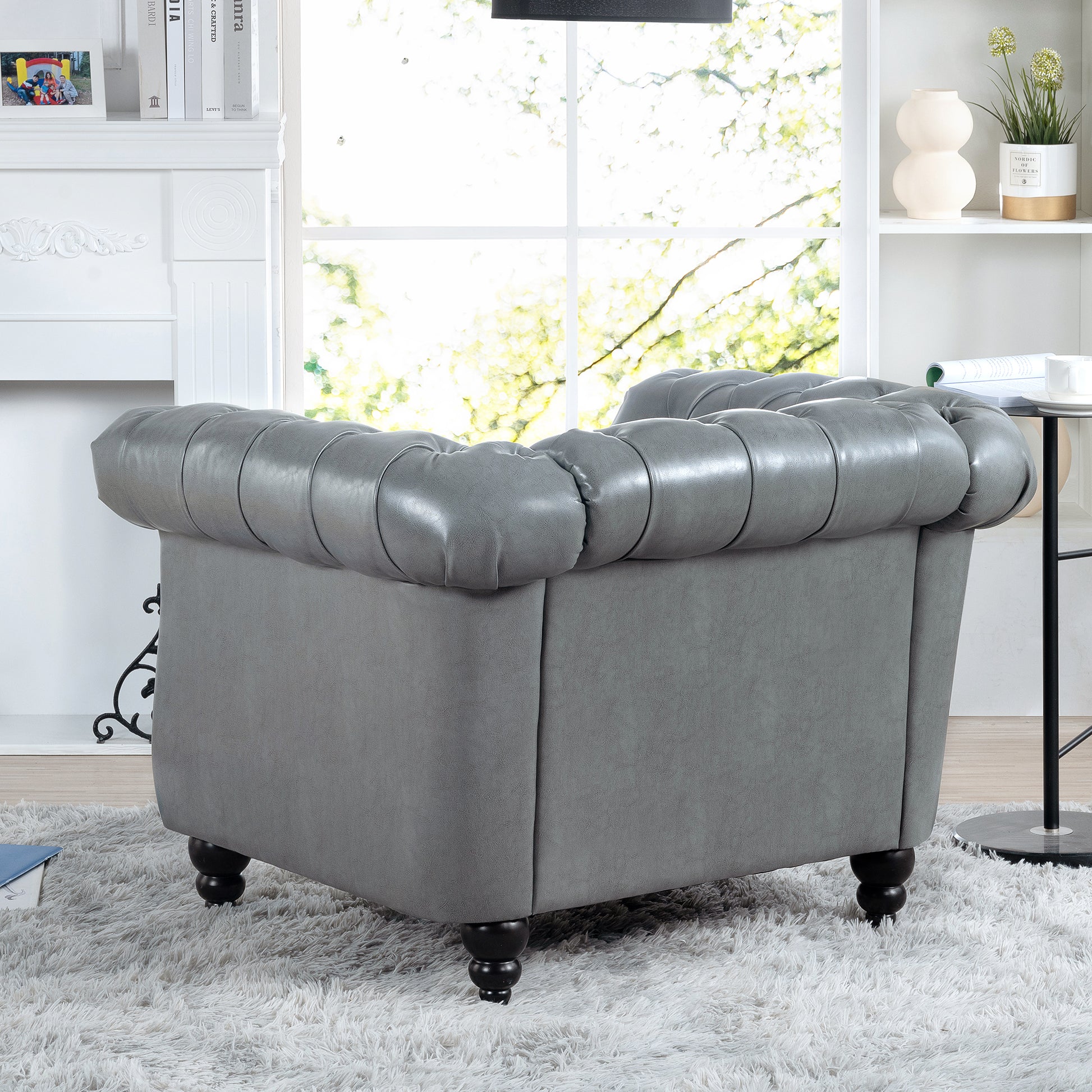1 Seater Sofa For Living Room Gray Pu