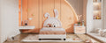 Twin Size Upholstered Leather Platform Bed With Rabbit Ornament, White White Pu Leather