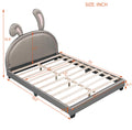 Full Size Upholstered Leather Platform Bed With Rabbit Ornament, Gray Gray Pu Leather