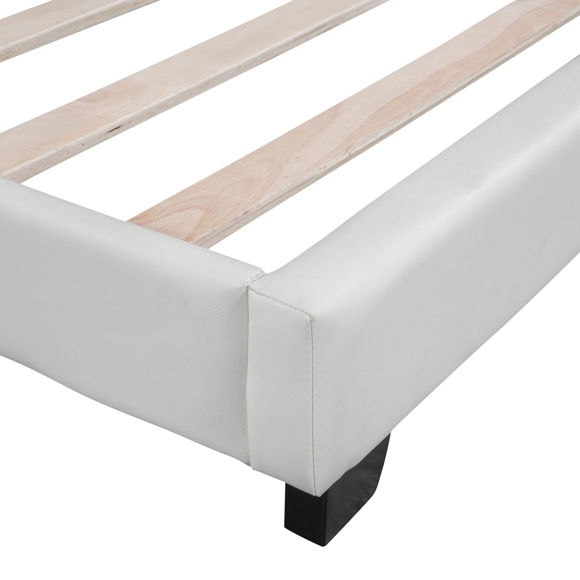 Twin Size Upholstered Leather Platform Bed With Rabbit Ornament, White White Pu Leather