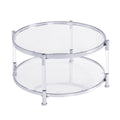 W82153572 Contemporary Acrylic Coffee Table, 32.3'' Round Tempered Glass Coffee Table, Chrome Silver Coffee Table For Living Room Chrome Glass Iron