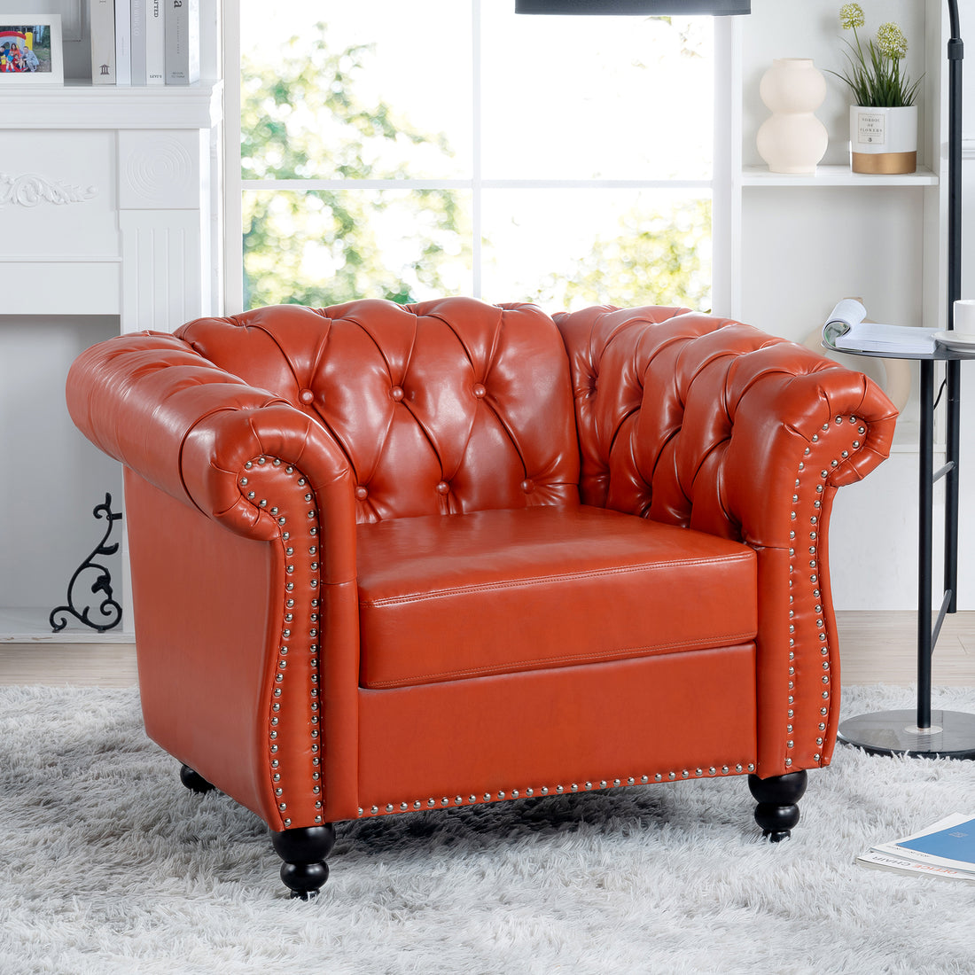 1 Seater Sofa For Living Room Orange Pu