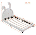 Twin Size Upholstered Leather Platform Bed With Rabbit Ornament, White White Pu Leather