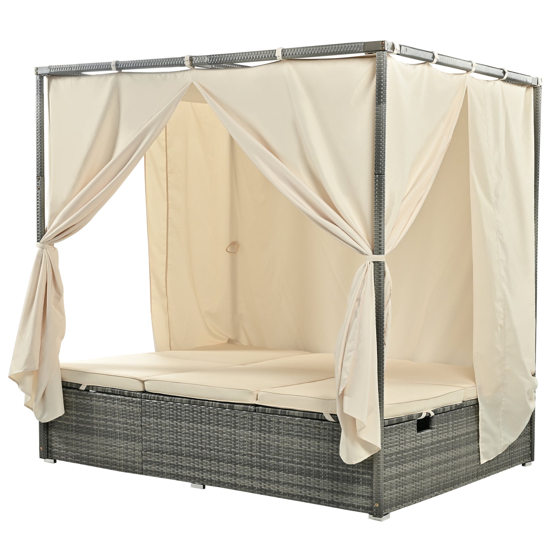 Adjustable Sun Bed With Curtain,High Comfort,With 3 Colors Beige Hdpe
