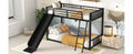 Metal Bunk Bed With Slide, Twin Over Twin, Black Box Spring Not Required Black Metal Bedroom Metal