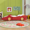 Full Size Race Car Shaped Platform Bed With Wheels,Red Red Plywood