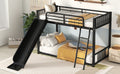 Metal Bunk Bed With Slide, Twin Over Twin, Black Box Spring Not Required Black Metal Bedroom Metal