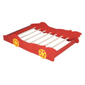 Full Size Race Car Shaped Platform Bed With Wheels,Red Red Plywood