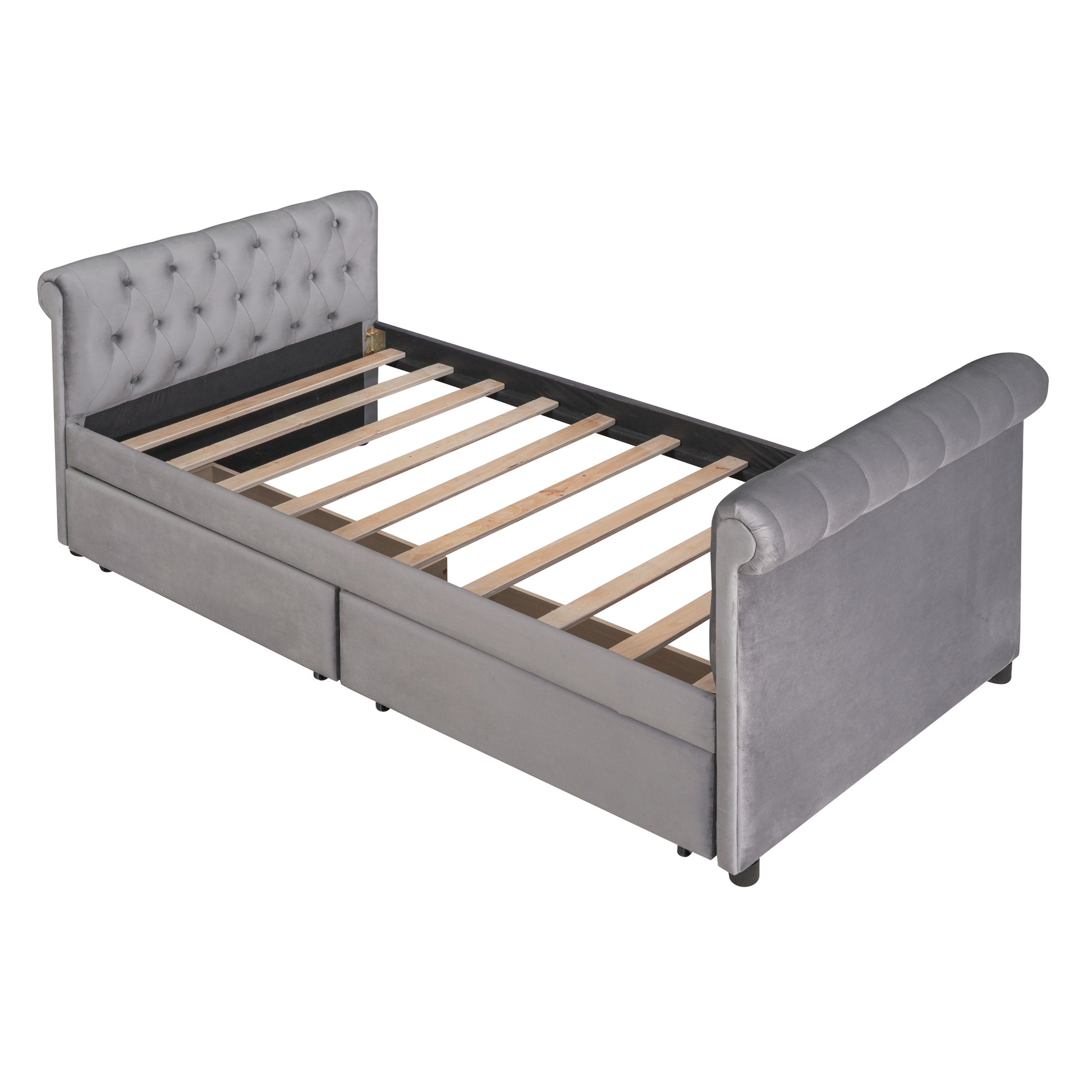 Twin Size Upholstered Daybed With Drawers, Wood Slat Support, Gray Old Sku :Lp000117Aae Twin Gray Upholstered