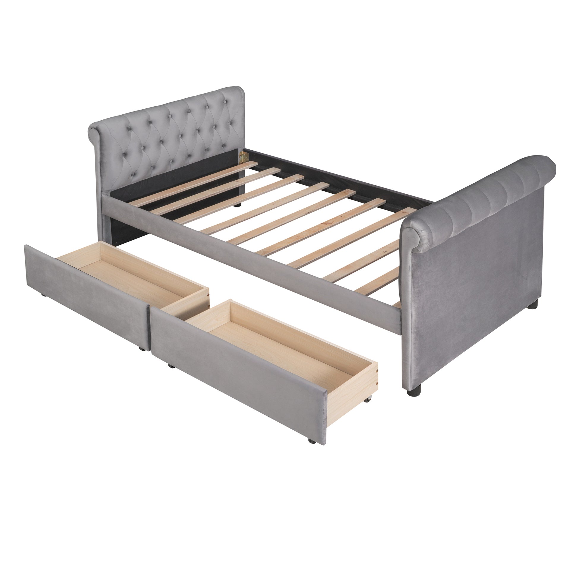 Twin Size Upholstered Daybed With Drawers, Wood Slat Support, Gray Old Sku :Lp000117Aae Twin Gray Upholstered
