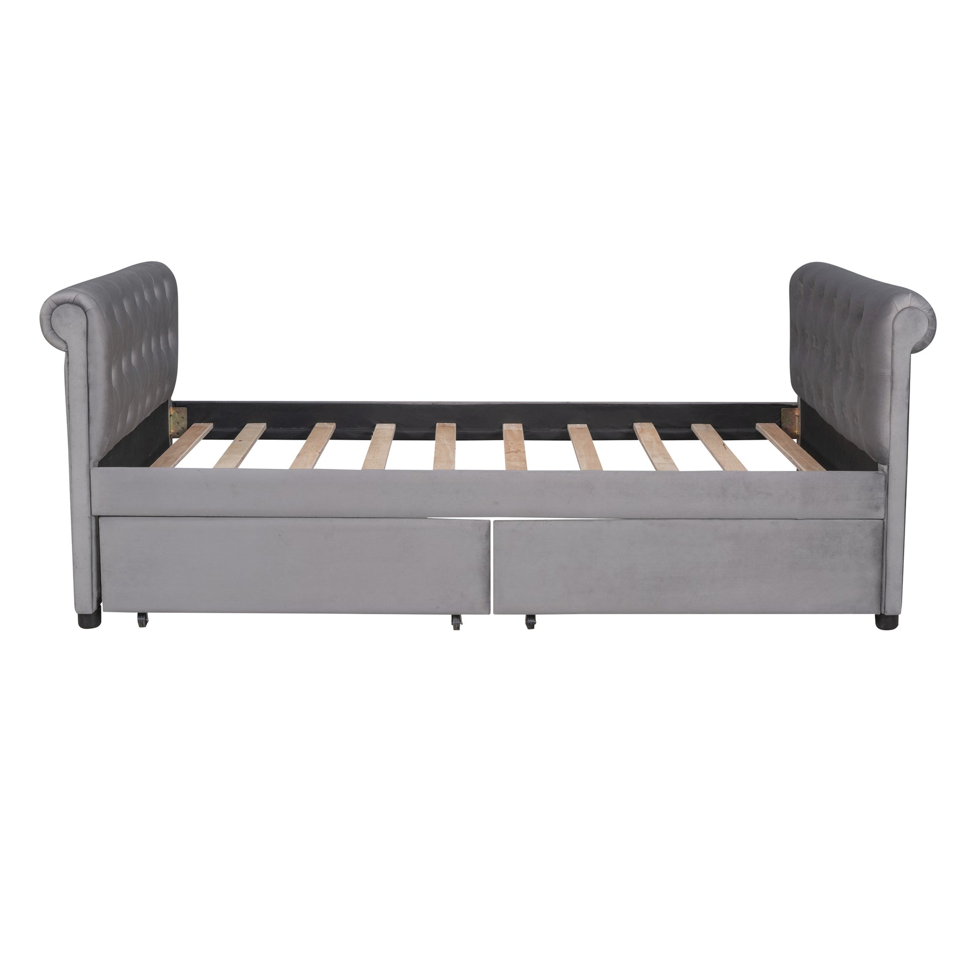 Twin Size Upholstered Daybed With Drawers, Wood Slat Support, Gray Old Sku :Lp000117Aae Twin Gray Upholstered