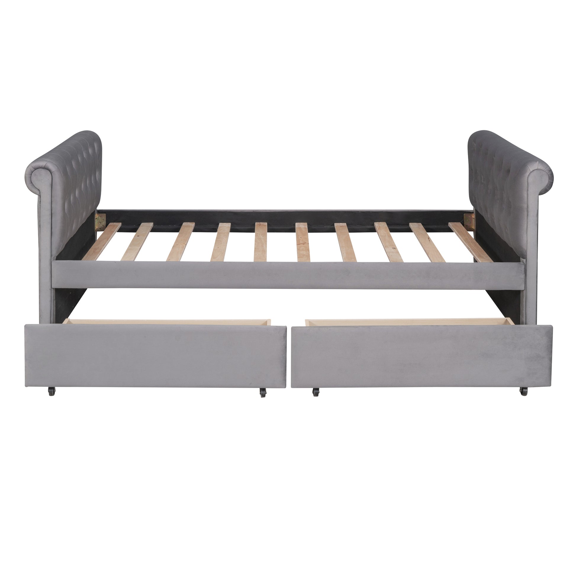 Twin Size Upholstered Daybed With Drawers, Wood Slat Support, Gray Old Sku :Lp000117Aae Twin Gray Upholstered
