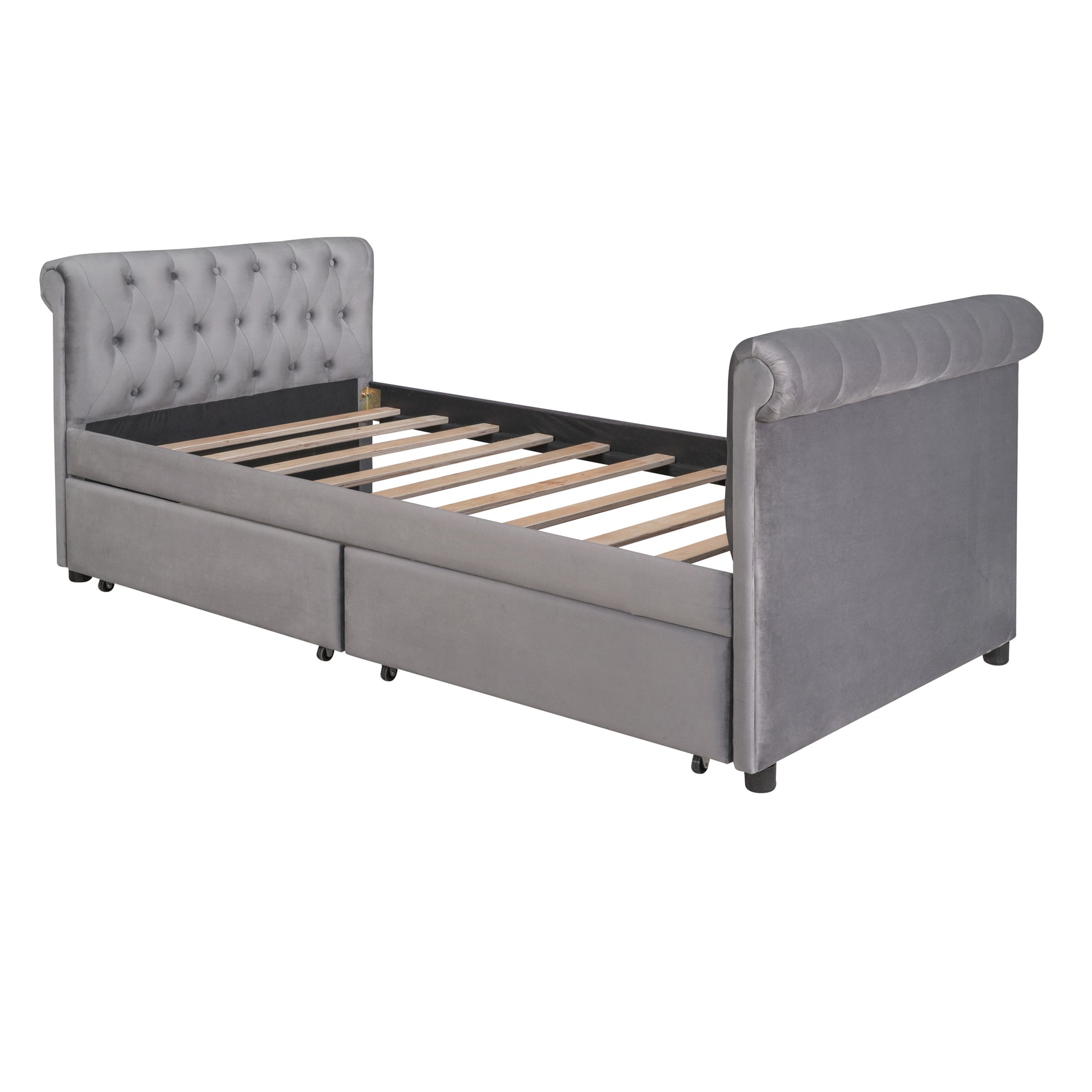 Twin Size Upholstered Daybed With Drawers, Wood Slat Support, Gray Old Sku :Lp000117Aae Twin Gray Upholstered