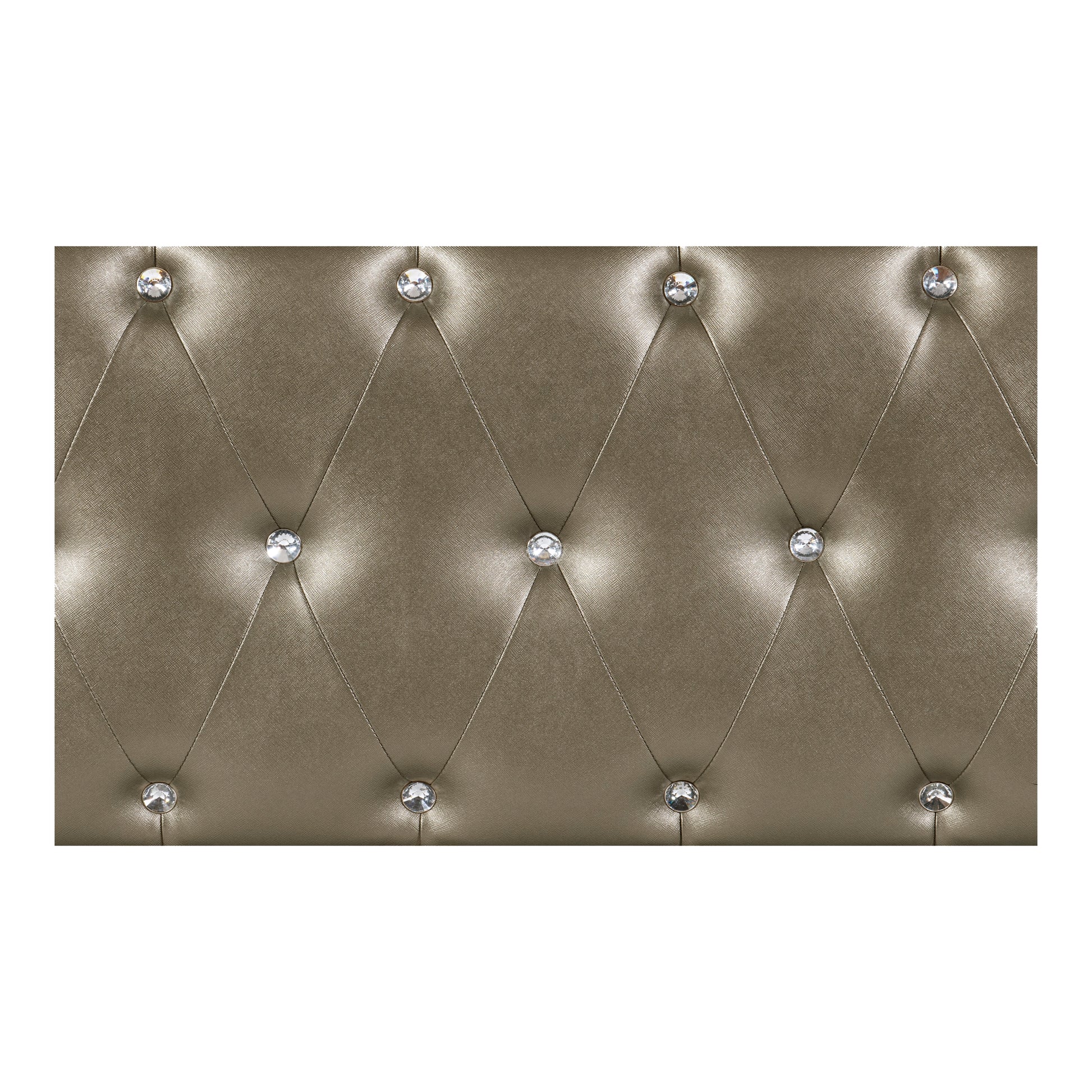 Glamorous Style Champagne Finish Queen Bed 1Pc Upholstered Headboard Footboard Arcylic Crystals Trim Tufting Modern Bedroom Furniture Box Spring Required Queen Champagne Wood Bedroom Glam,Modern Faux Leather Wood