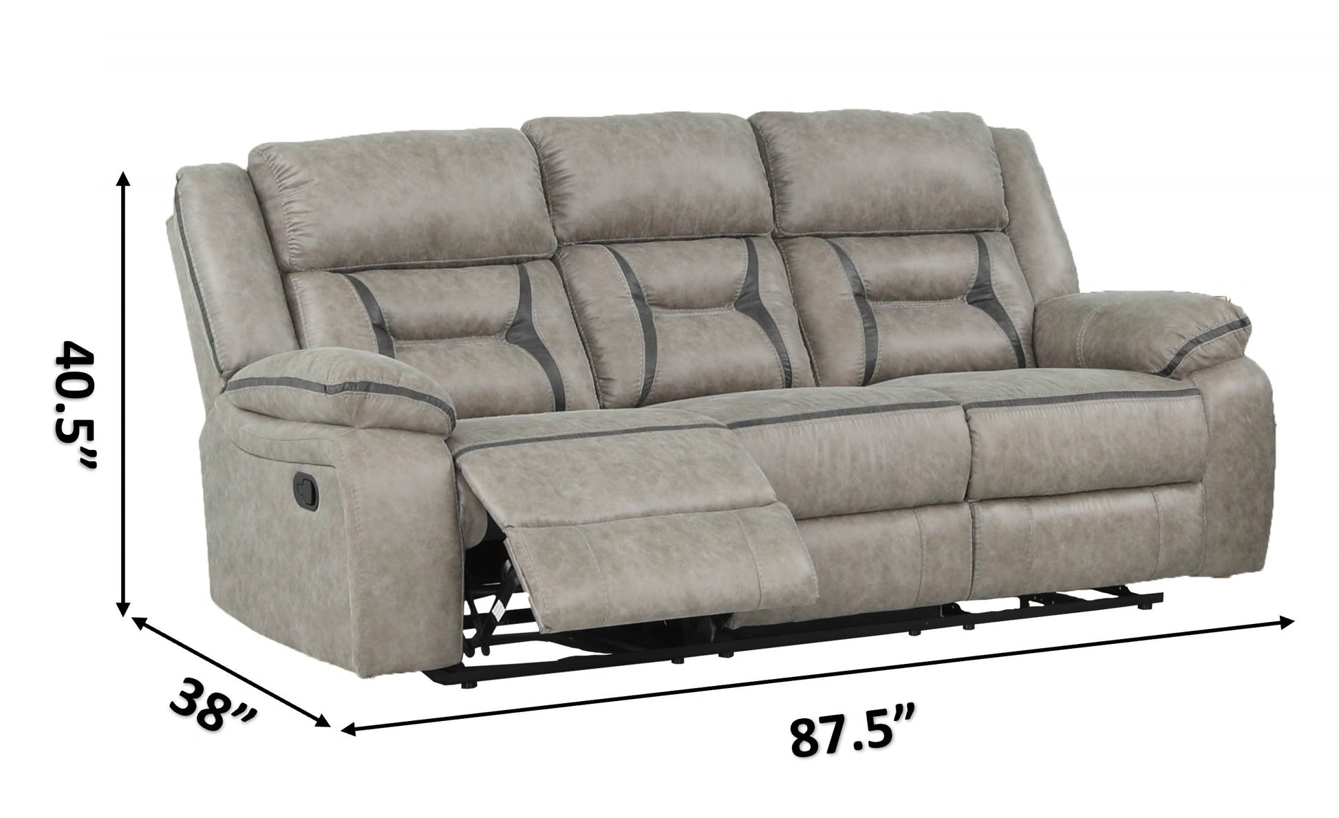 Denali Faux Leather Upholstered 3 Pc Sofa Set Made With Wood Finished In Gray Gray Faux Leather Metal Primary Living Space Medium Soft Cushion Back Contemporary,Modern Solid Wood Mdf Wood 6 Seat