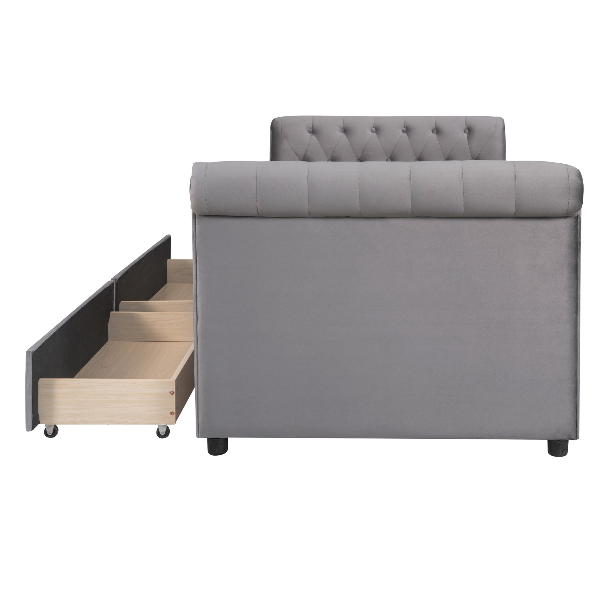 Twin Size Upholstered Daybed With Drawers, Wood Slat Support, Gray Old Sku :Lp000117Aae Twin Gray Upholstered
