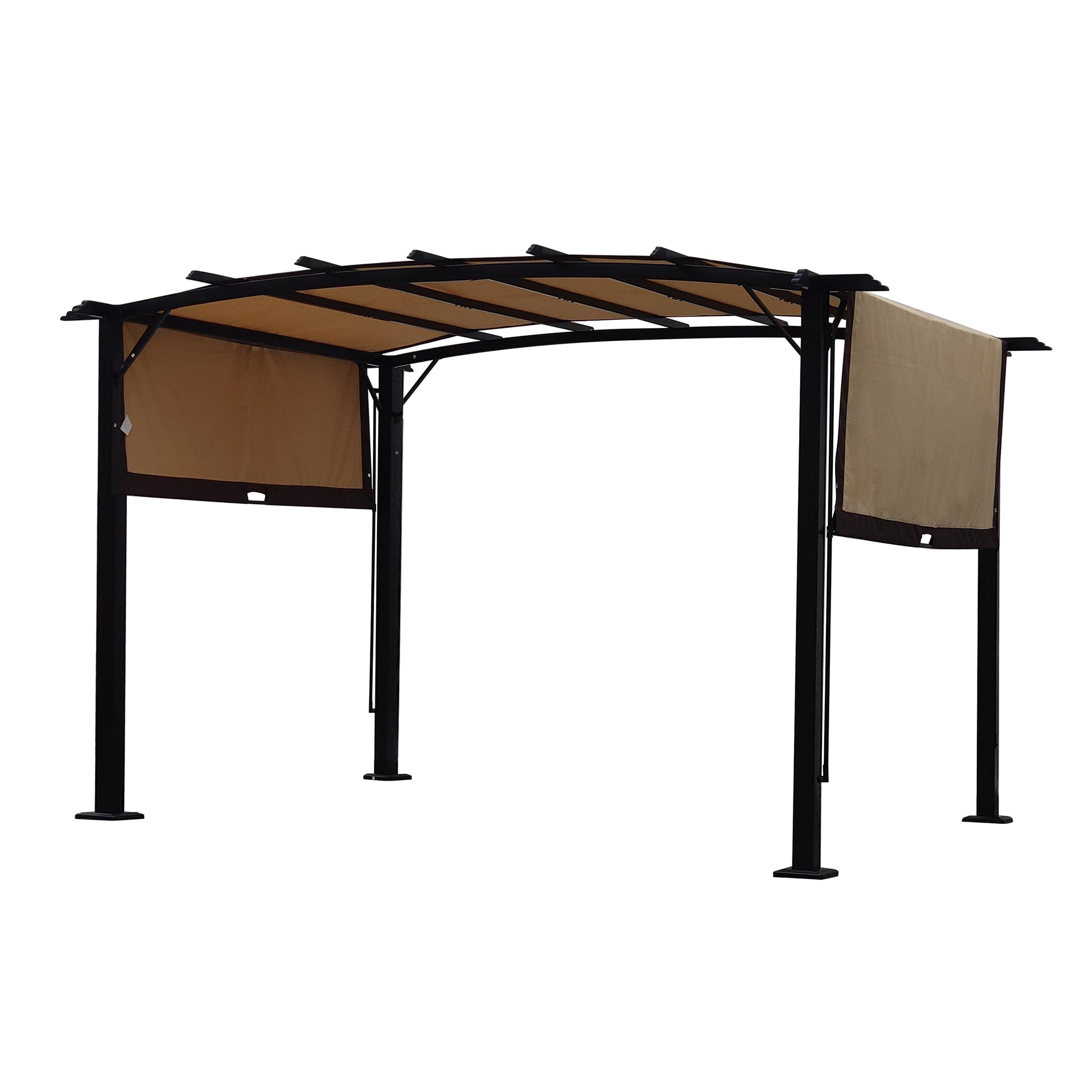 12 X 9 Ft Outdoor Pergola Patio Gazebo,Retractable Shade Canopy,Steel Frame Grape Gazebo,Sunshelter Pergola For Gardens,Terraces,Backyard Same As W419S00041 Beige Brown Steel