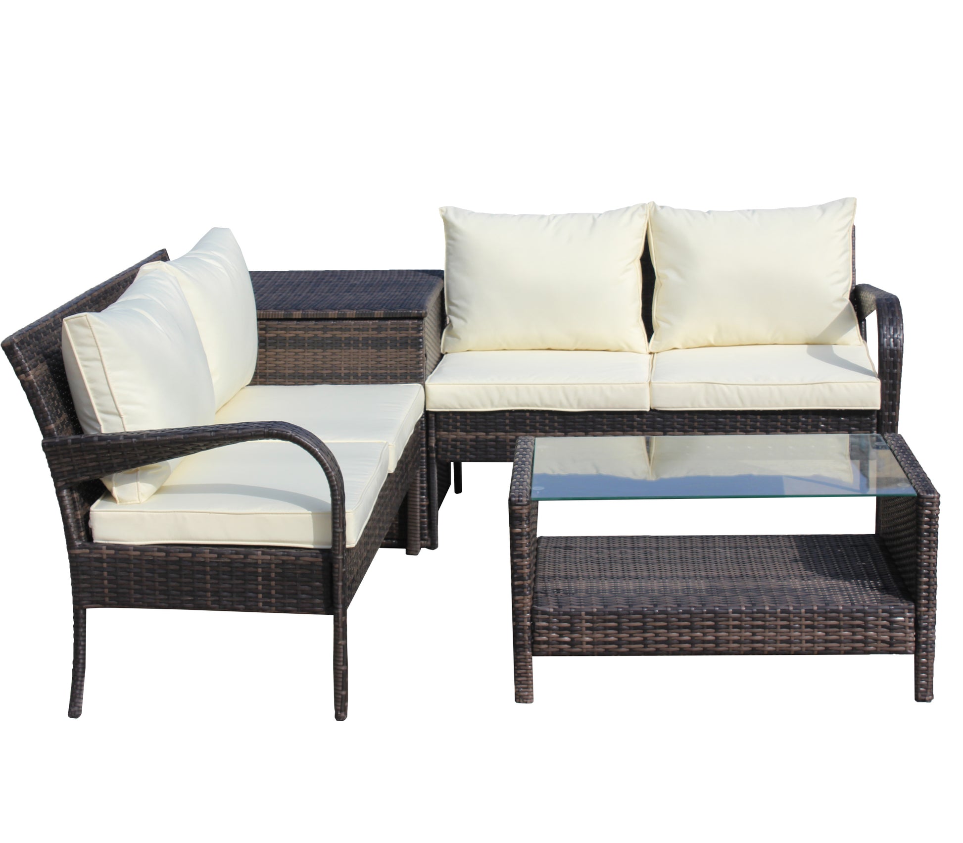 4 Piece Patio Sectional Wicker Rattan Outdoor Furniture Sofa Set With Storage Box Brown Brown Iron