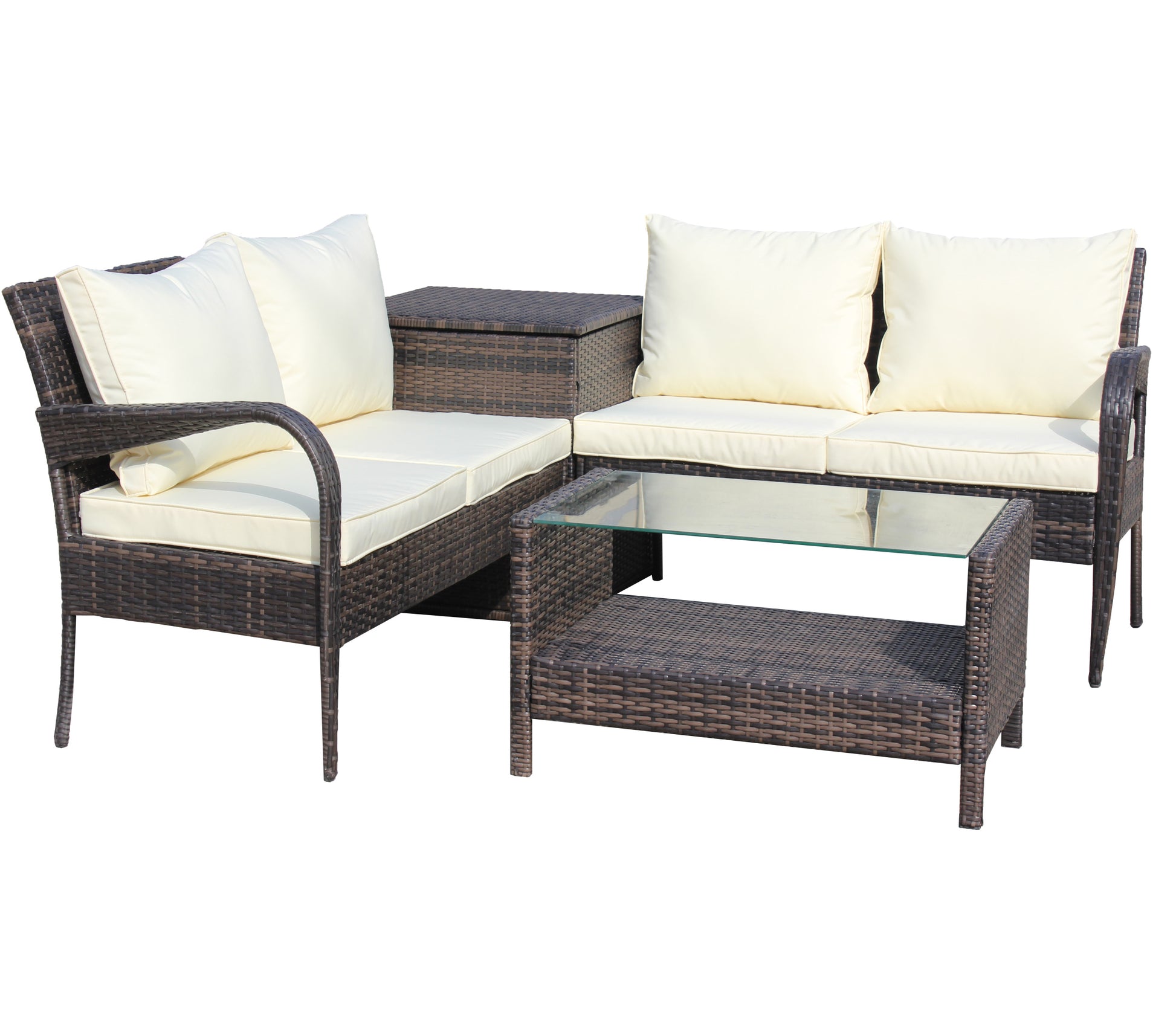 4 Piece Patio Sectional Wicker Rattan Outdoor Furniture Sofa Set With Storage Box Brown Brown Iron