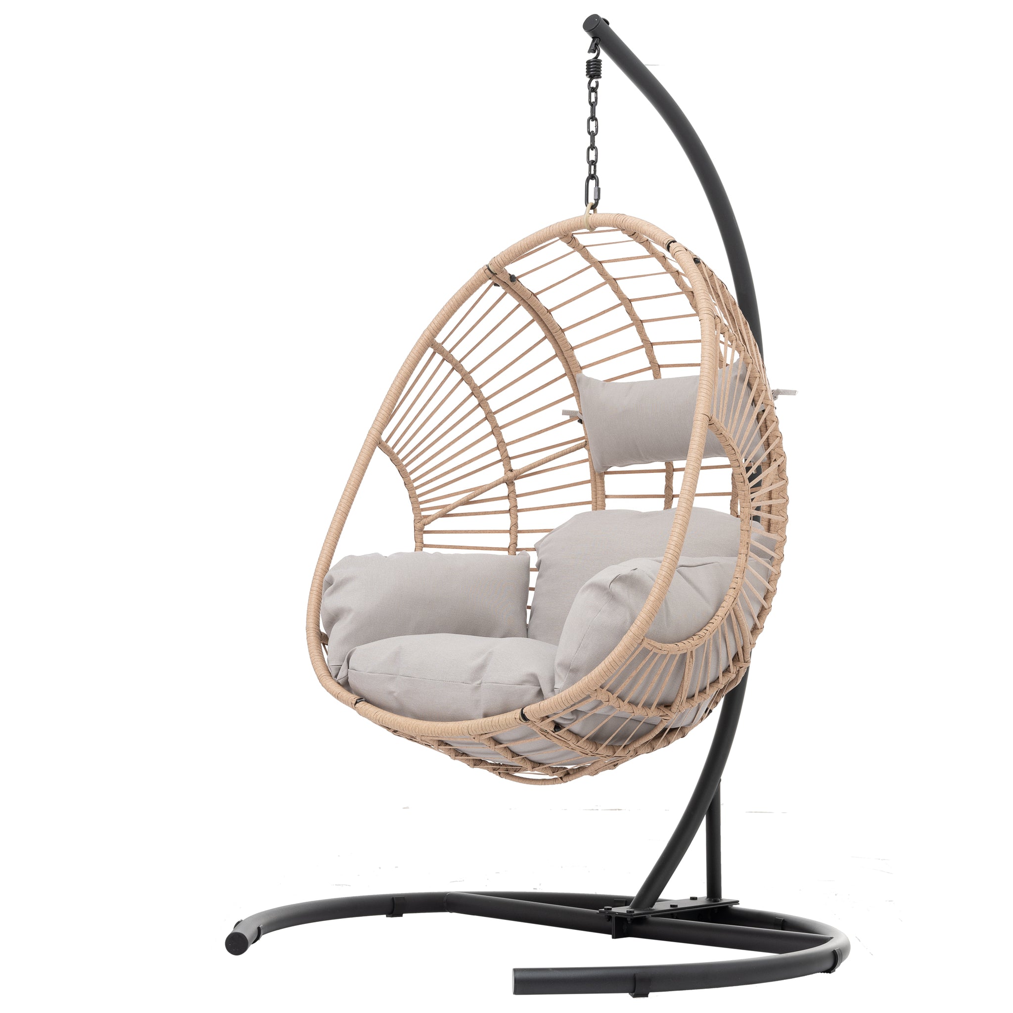 Outdoor Indoor Swing Egg Chair Natural Color Wicker With Beige Cushion Natural Wicker