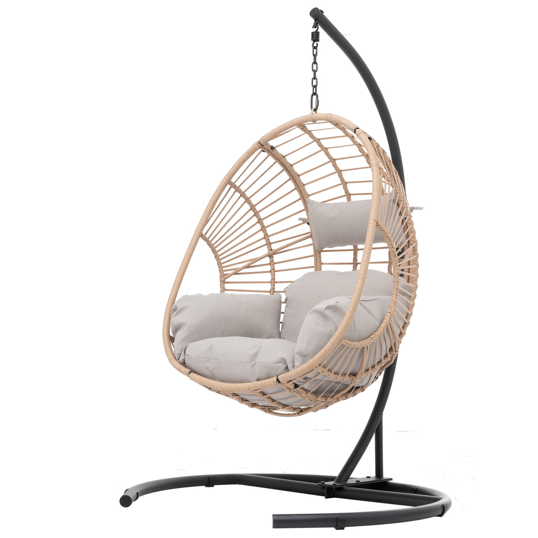 Outdoor Indoor Swing Egg Chair Natural Color Wicker With Beige Cushion Natural Wicker