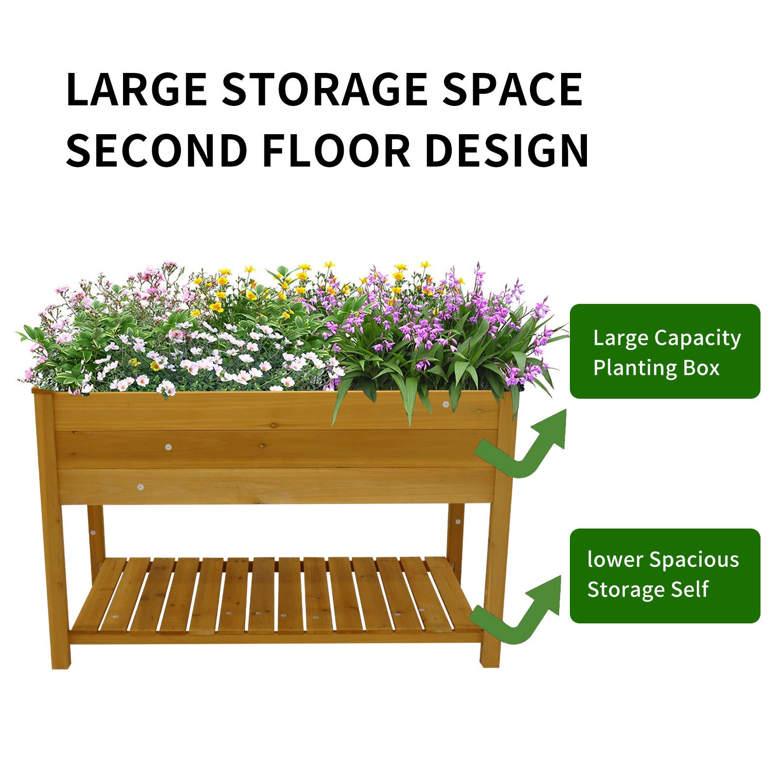 Raised Garden Bed Planter Box With Legs & Storage Shelf Wooden Elevated Vegetable Growing Bed For Flower Herb Backyard Patio Balcony 48.5X30X24.4In Natural Solid Wood
