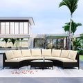 5 Pieces All Weather Brown Pe Rattan Wicker Sofa Set Outdoor Patio Sectional Furniture Set Half Moon Sofa Set With Tempered Glass Table, Beige Yes Complete Patio Set Beige Water Resistant Frame Water Resistant Cushion Garden & Outdoor Casual Sofa Seating