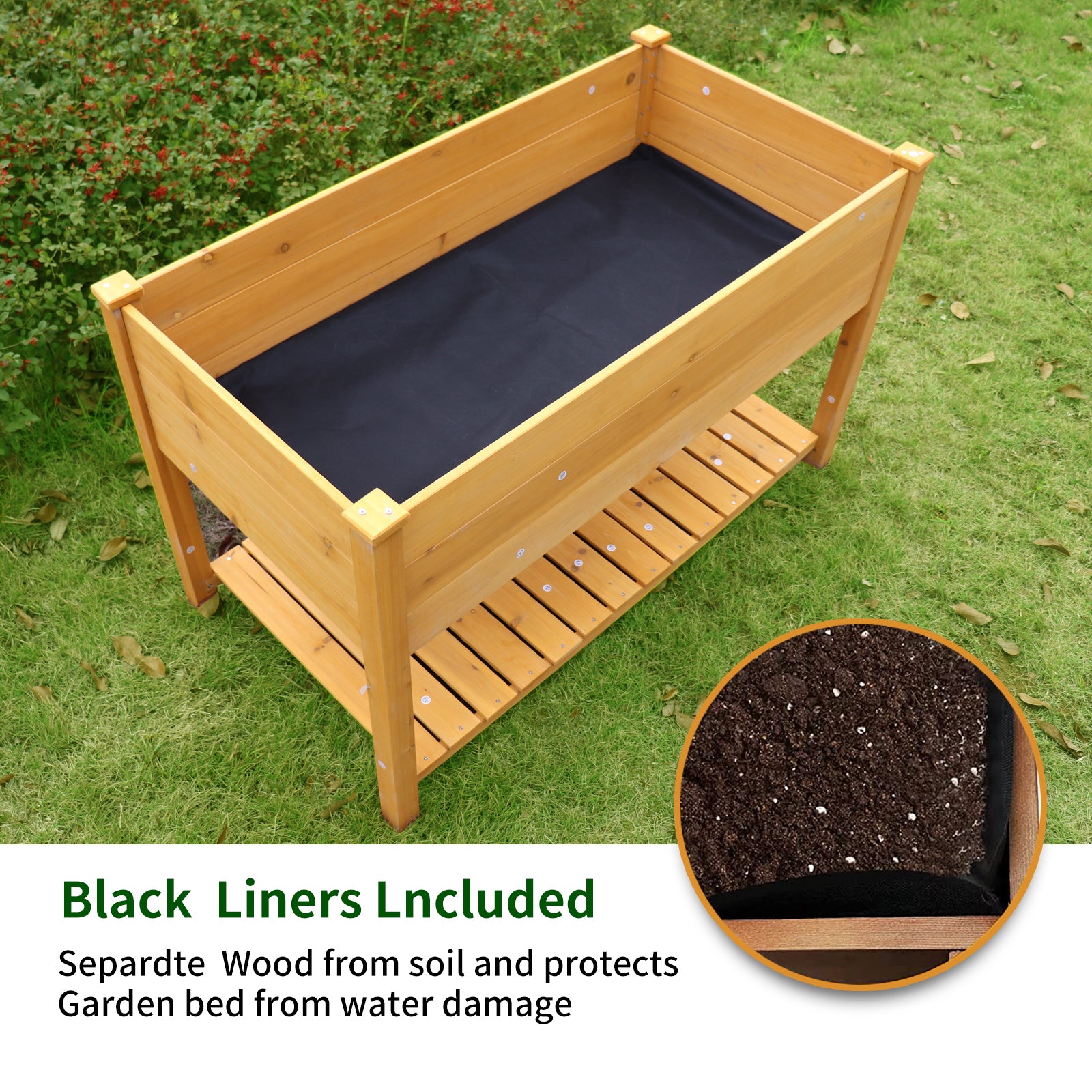 Raised Garden Bed Planter Box With Legs & Storage Shelf Wooden Elevated Vegetable Growing Bed For Flower Herb Backyard Patio Balcony 48.5X30X24.4In Natural Solid Wood