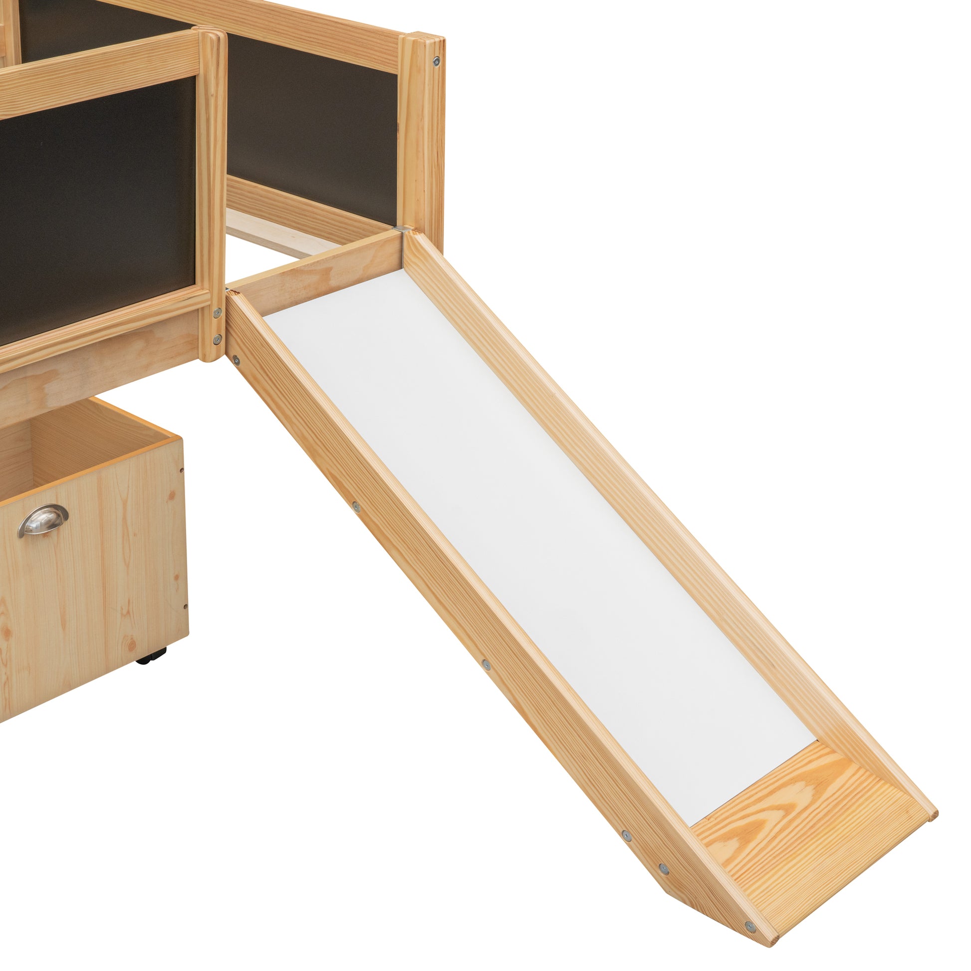 Twin Size Loft Bed Wood Bed With Two Storage Boxes Natrual Old Sku: Lp000075Aam Natural Solid Wood