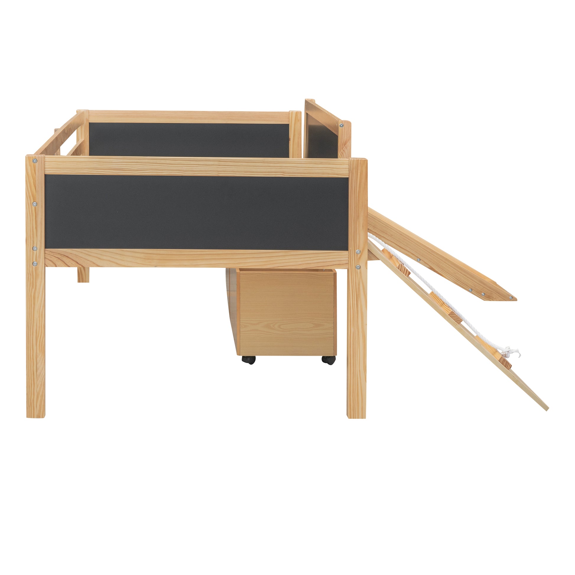 Twin Size Loft Bed Wood Bed With Two Storage Boxes Natrual Old Sku: Lp000075Aam Natural Solid Wood