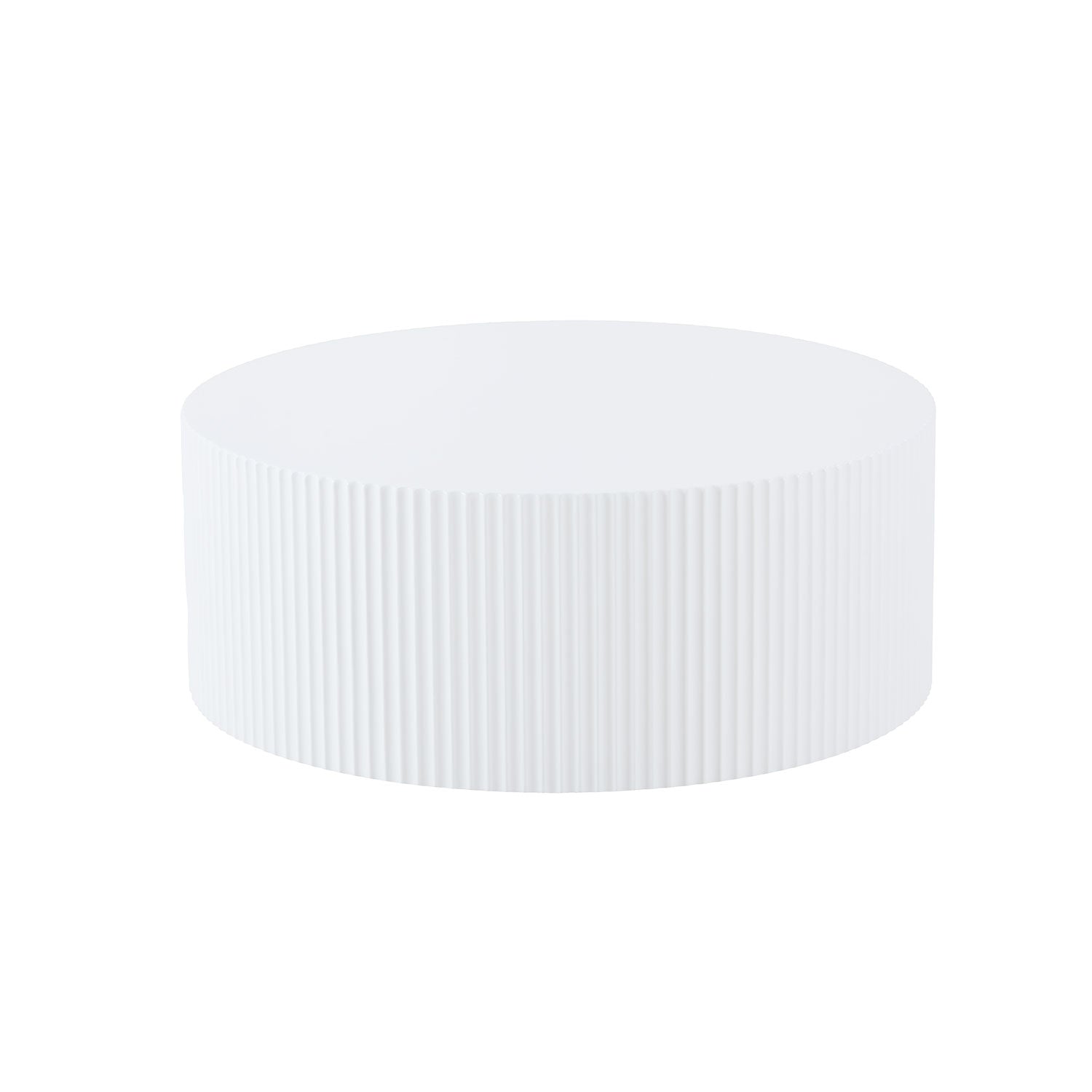 Contemporary Round Coffee Table With Handcrafted Relief, 35.43Inch, Whtie White Minimalist,Modern Mdf