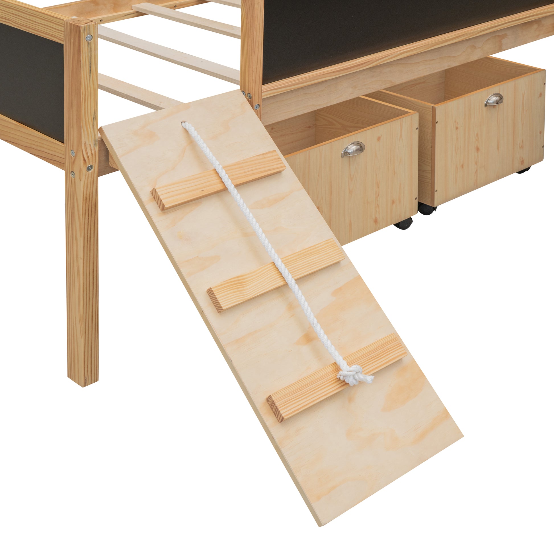 Twin Size Loft Bed Wood Bed With Two Storage Boxes Natrual Old Sku: Lp000075Aam Natural Solid Wood