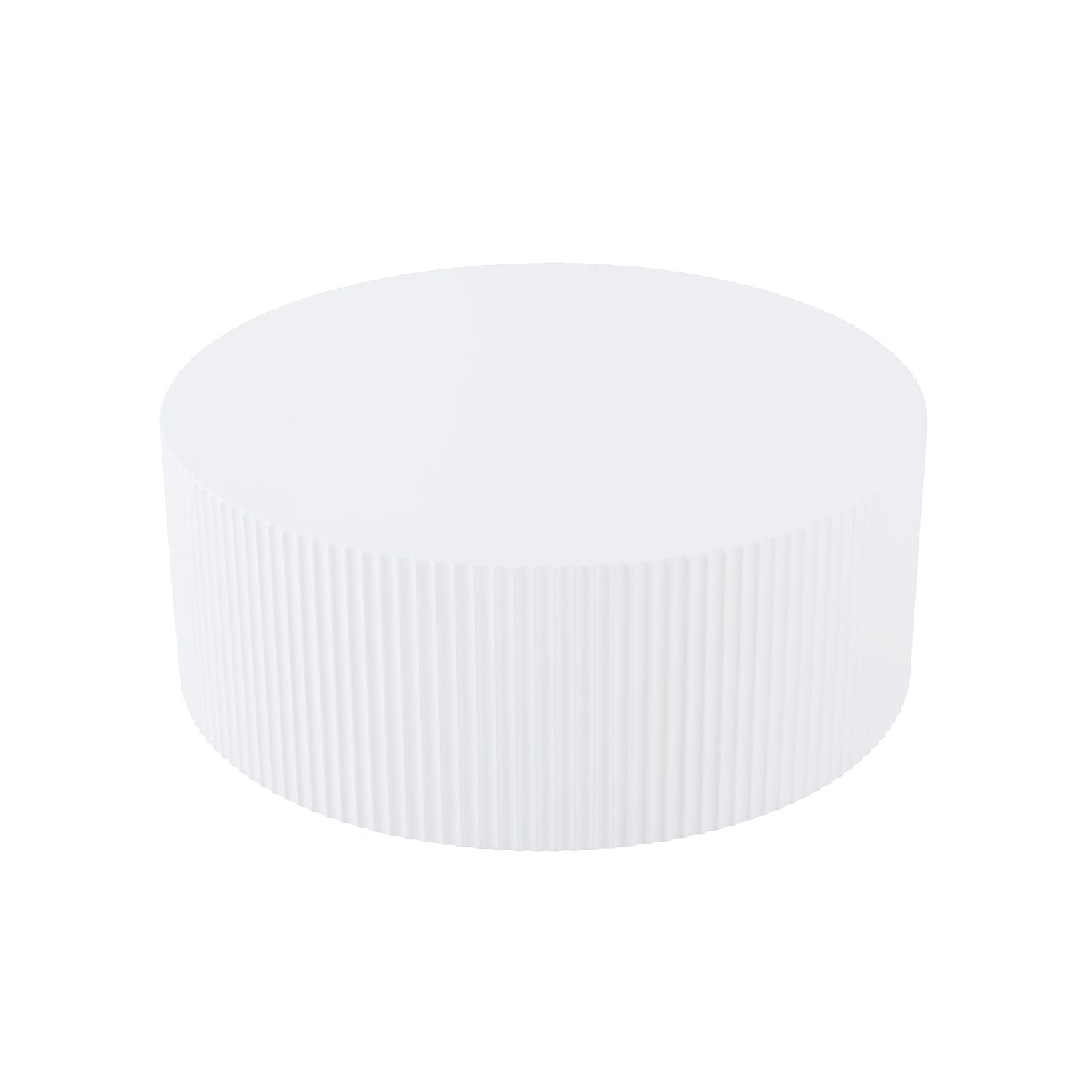 Contemporary Round Coffee Table With Handcrafted Relief, 35.43Inch, Whtie White Minimalist,Modern Mdf