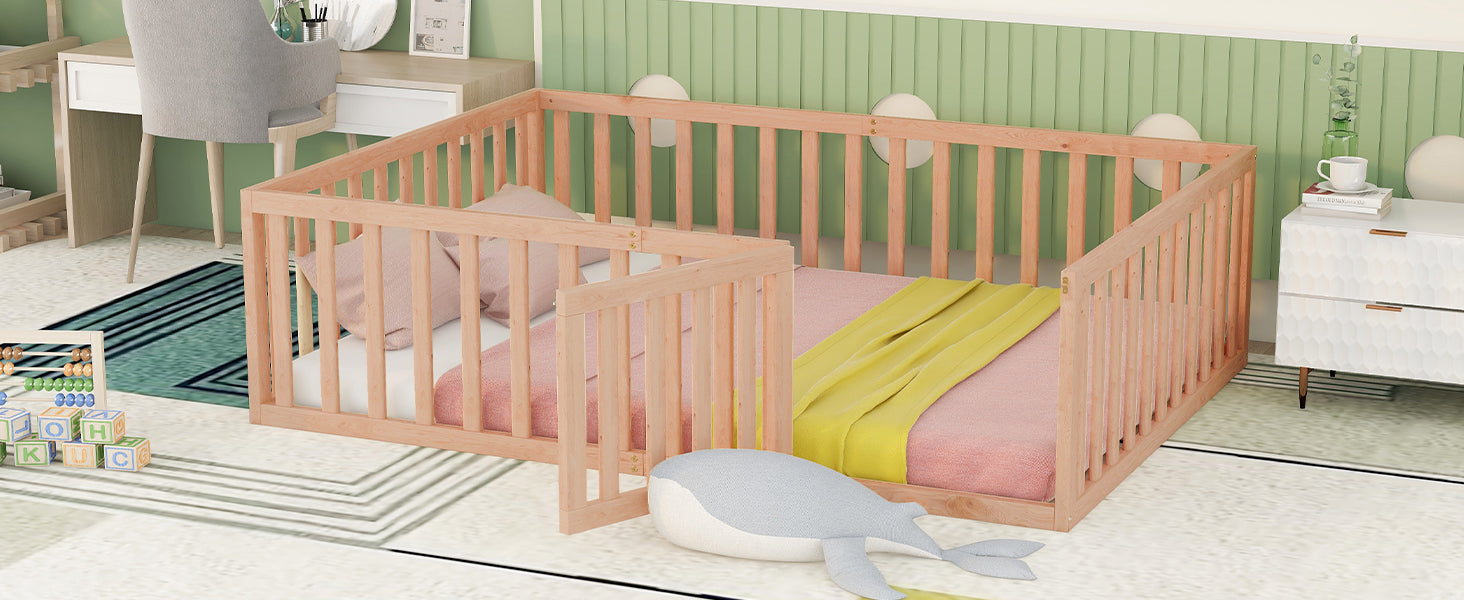 Full Size Wood Daybed Frame With Fence, Natural Old Sku:Wf289662Aam Natural Solid Wood